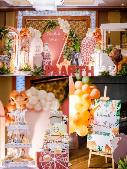 Welcome to the wild. This jungle safari theme for a first birthday included everything from a custom welcome sign to tiered cakes and animal cutouts, creating a fun adventure for guests.