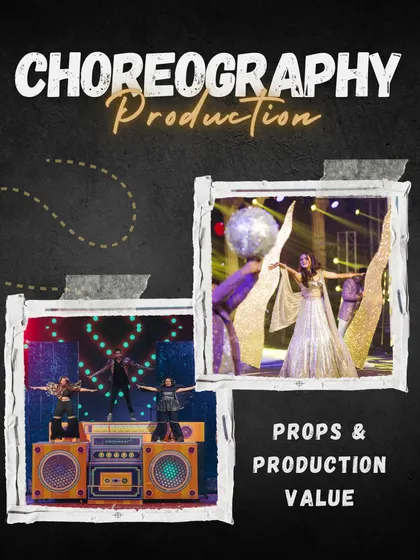 We believe in high production value to make your performances pop. Our choreography production includes sourcing and designing unique props, like a giant retro boombox or elegant hand-held pieces, that elevate the choreography and add a 'wow' factor.