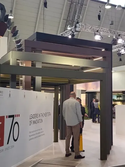 These multi-colored pergola frames at the BT Group booth showcase the level of customization possible. We can match our structures to any architectural style.