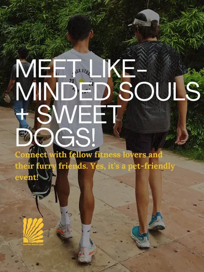 An invitation to our Sunrise Social Club event, highlighting the chance to meet like-minded people and their dogs. Our events are always pet-friendly and community-focused.