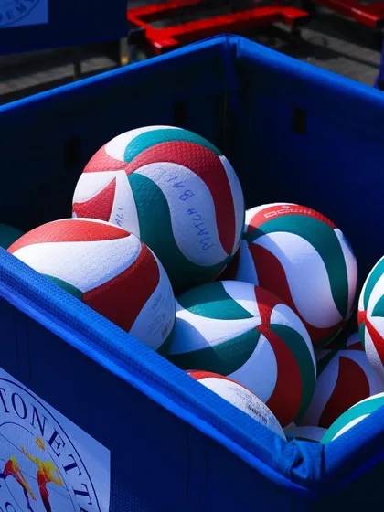 A cart full of Molten volleyballs, the official ball for many professional leagues. Our players train with the same equipment used by the pros.