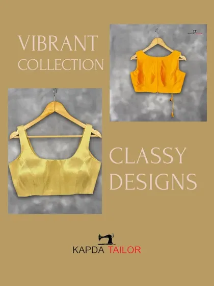 Vibrant collection, classy designs. This graphic features two of our popular sleeveless blouses in golden and yellow.
