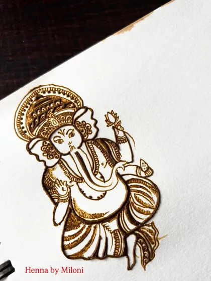 A detailed sketch of Lord Ganesha, the remover of obstacles. I often incorporate divine figures like Ganpati into bridal and festive designs for blessings.