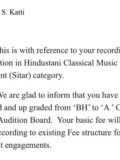 Sharing the happy news of receiving the 'A' grade from All India Radio. This is an official recognition that I am deeply grateful for.