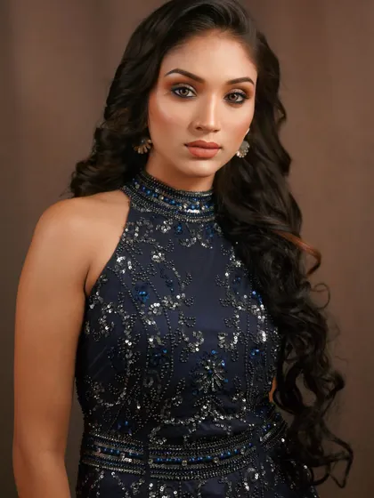 A glamorous look from a photoshoot for my academy. This style features a dramatic eye and contoured cheeks, perfect for an evening event or party.