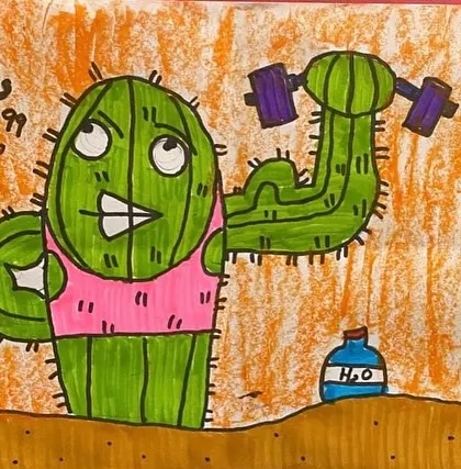 This cartoon of a cactus lifting weights is a fun way we teach personification and expressions. Students love creating humorous characters with unique personalities.