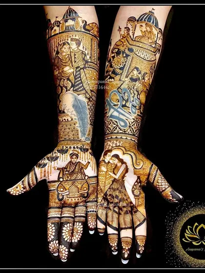 A grand baraat procession for a modern Indian wedding. This full-arm design captures the groom's vibrant entry, telling a story of celebration and new beginnings.