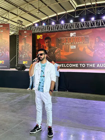 On stage hosting the auditions for MTV Roadies. It was a full-circle moment for me, going from an aspiring Roadie to hosting the show's auditions years later.
