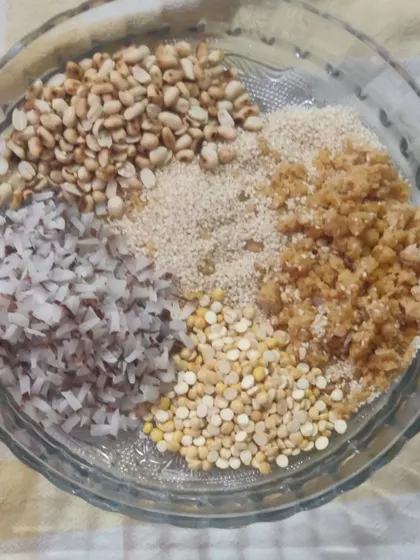 "Ellu Bella," the traditional mix of sesame, jaggery, peanuts, and coconut, which we share during Sankranti to symbolize harmony.