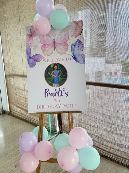 I also provide custom welcome boards for parties. This one was for a 7th birthday with a butterfly theme, matching the rest of the party decoration.