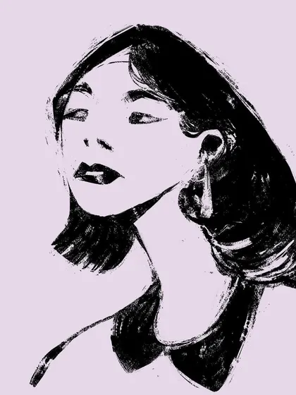This portrait study uses sharp, confident lines to create a sense of attitude and style. It's an exploration of character through a minimalist graphic approach.