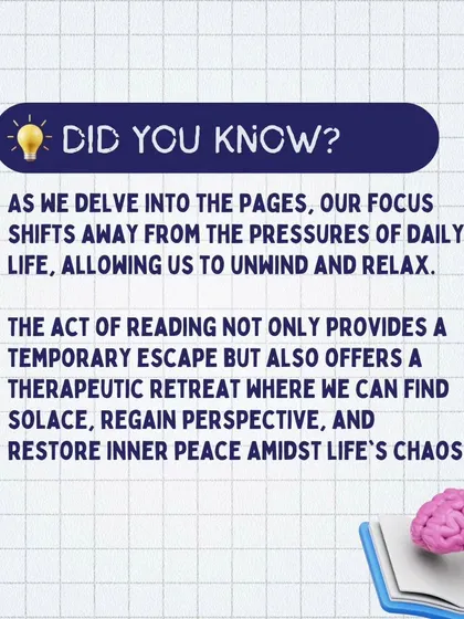 Reading provides a therapeutic retreat from the pressures of daily life, helping us find solace and regain perspective.