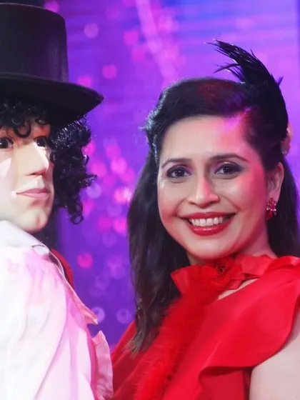 A beautiful portrait of my wife Rujuta with one of the character puppets, showcasing the artistry and emotion we strive to convey.