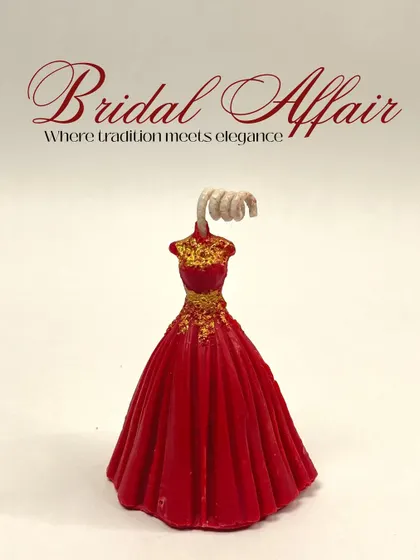 A poster-style image of my 'Bridal Affair' candle, where tradition meets elegance. This candle is a tribute to the beauty of Indian brides and serves as a perfect, memorable gift for wedding-related events.