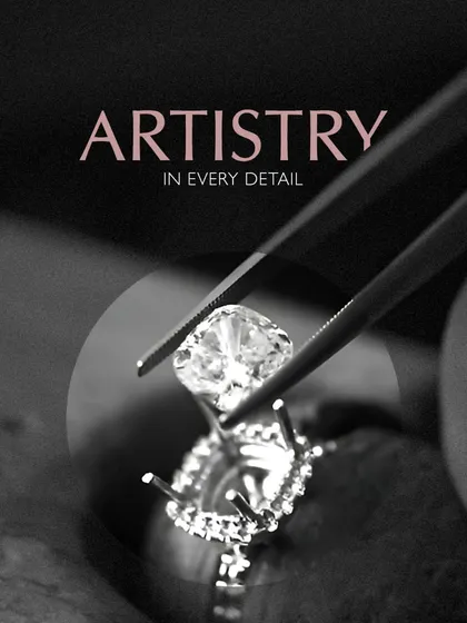 Artistry in every detail. A close-up view of a cushion-cut diamond being carefully set with tweezers. This is where true craftsmanship speaks without saying a word.