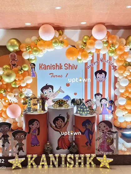 A Chota Bheem themed first birthday party, featuring all the popular characters from the show.