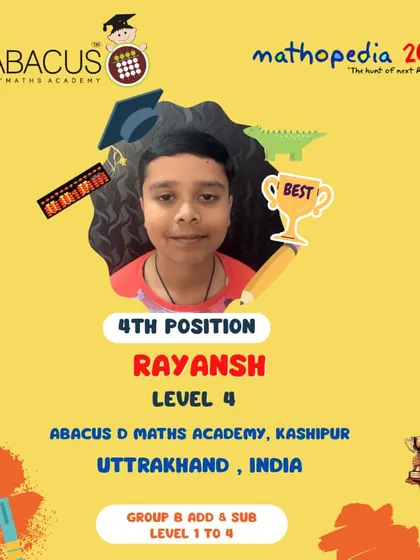 Rayansh from Kashipur, Uttrakhand, securing 4th Position.