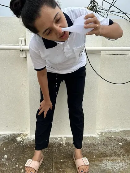 Another student correctly practicing the Jala Neti technique. I provide careful instruction to ensure everyone can perform this beneficial cleansing process safely.