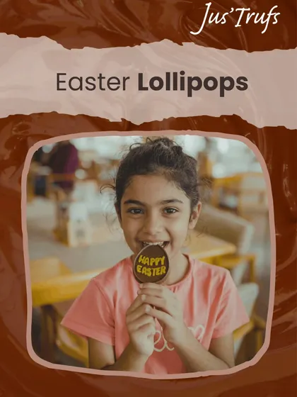 Our Easter lollipop appears with a "Happy Easter" message as a young guest enjoys it at the café.
