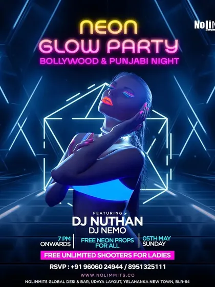This event at Nolimmits combined a rooftop vibe with a Neon Glow Bollywood and Punjabi night, offering a unique party experience.