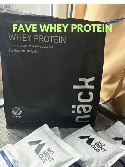 This is my favorite whey protein at the moment. I look for a high-quality whey that provides a good amount of protein per serving and essential amino acids (EAAs) to support muscle repair and growth after my workouts.