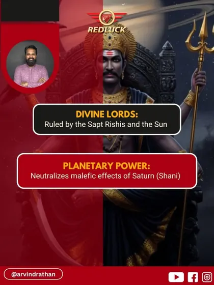 This bead is ruled by the Sapt Rishis (Seven Sages) and the Sun. Its primary planetary power is to neutralize the malefic effects of Saturn (Shani), turning obstacles into opportunities for growth.