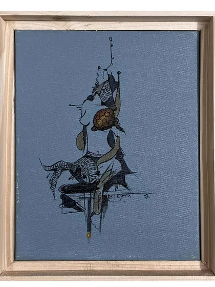 Another abstract work in a similar style, featuring a playful arrangement of lines and shapes that suggest a figure or creature. These smaller, experimental pieces allow me to explore different creative avenues.