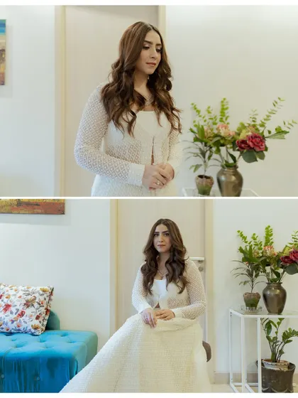 A collage of a bride in her elegant white wedding gown. These portraits capture her grace and beauty as she gets ready for her Catholic wedding ceremony.