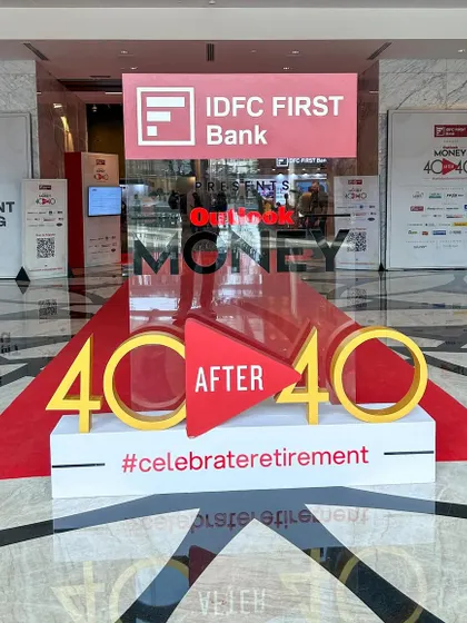 The entrance to the IDFC First Bank "40 After 40" retirement planning expo. It was an honor to be the live artist for such an important and well-organized event.