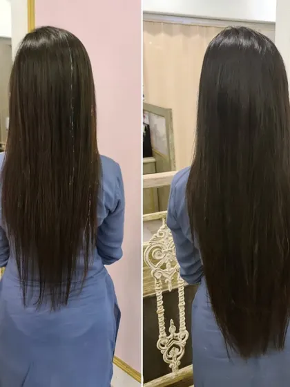 A subtle yet impactful transformation. We added just enough length to give her hair a fuller, more complete look while maintaining a natural, straight style.