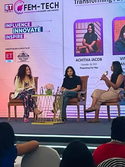 Deep in discussion during the Fem-Tech panel. I guide my clients on how to use active listening and thoughtful questions to establish themselves as credible experts in any public speaking scenario.