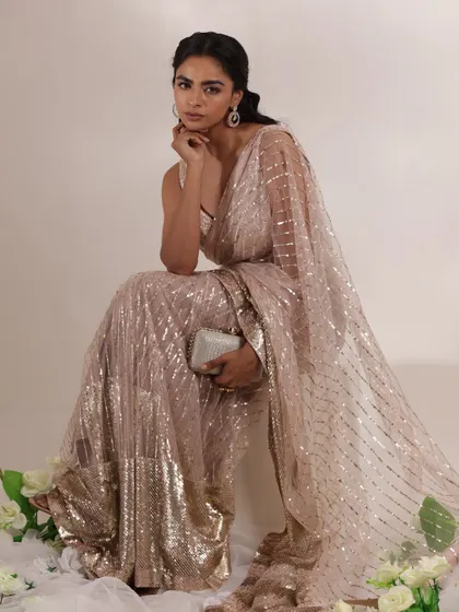 A series of looks from a campaign with Zari Jaipur. I styled a variety of sequined and embroidered sarees in pastel and metallic shades, showcasing options for everything from cocktail parties to wedding receptions.