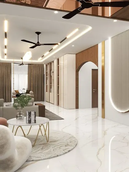 Another perspective of the grand living space render, showing how different seating areas are arranged to create an inviting environment for both relaxation and socializing.