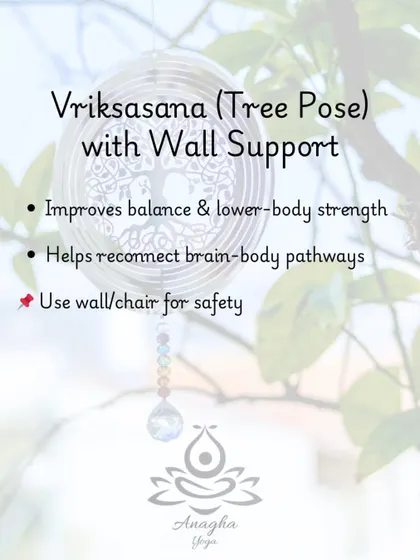 I use Vrikshasana (Tree Pose) with wall support to help stroke survivors safely improve balance, build lower-body strength, and reconnect brain-body pathways.