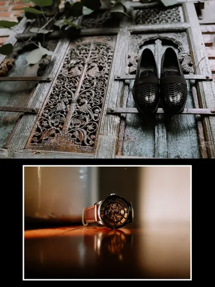 Duplicate of image 122, a collage of groom's accessories.