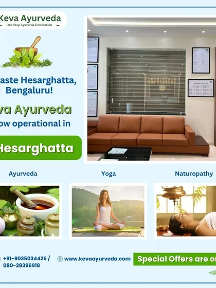 Announcing the opening of our new branch in Hesarghatta, Bengaluru. This visual showcases our integrated services of Ayurveda, Yoga, and Naturopathy, now available to a new community with special opening offers.