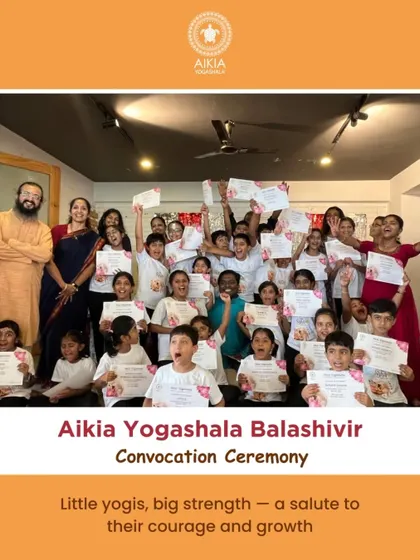 The joy of yoga is for everyone. This happy moment from our Bala Shivir (kids' camp) convocation shows the bright, confident faces of our little yogis. We believe in planting the seeds of mindfulness and well-being from a young age in a fun and supportive environment.