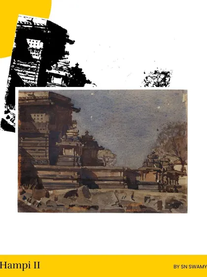 A watercolor painting titled 'Hampi II' by SN Swamy, showcasing the elegance and meticulous detail of Mysore court artists.