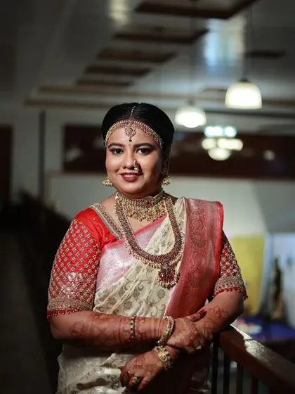 The complete look, showing how all the pieces come together to create a stunning bridal ensemble.