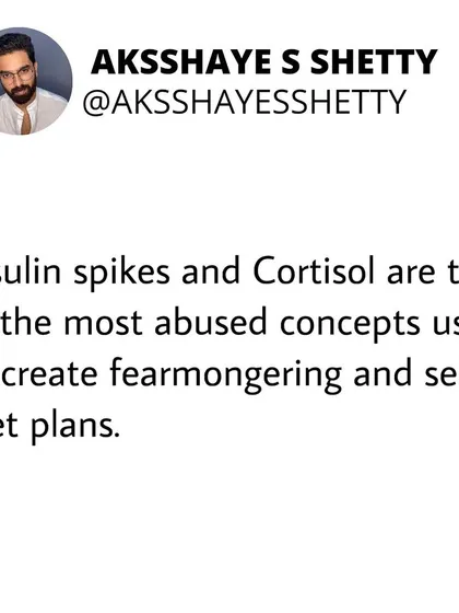 Insulin spikes and Cortisol are two of the most misused concepts online to create fear and sell diet plans. A natural insulin spike after a meal is normal, and cortisol is a necessary hormone for managing stress and energy.