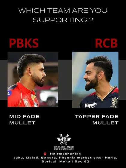 Another look at the cricket-inspired mullet battle. Whether you prefer the sharp lines of a tapper fade or the blend of a mid fade, we've got the skills to deliver a championship-winning cut.