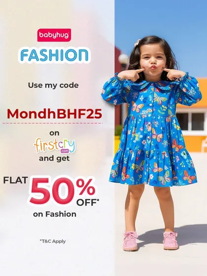 A promotional graphic for Babyhug fashion on Firstcry. I love sharing these discount codes so other moms can get these cute outfits for their kids.