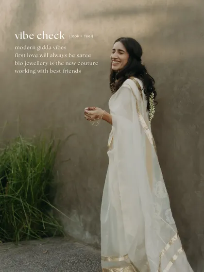 A vibe check for a modern Haldi look: modern gidda vibes, bio jewellery, and the timeless elegance of a saree.