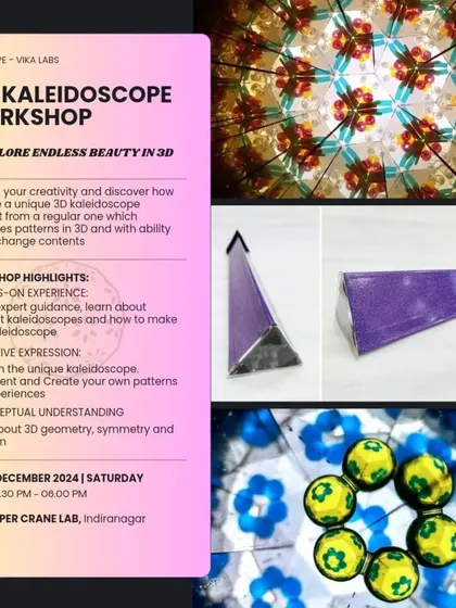 Our 3D Kaleidoscope workshop is a unique experience where you can explore geometry and symmetry while creating beautiful patterns.