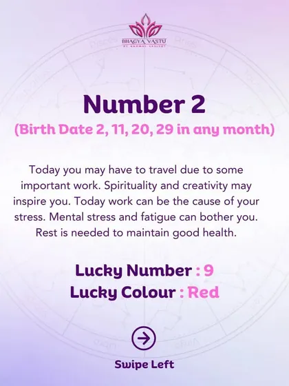 A daily insight for Moolank 2, suggesting potential travel and stress from work, with a need for rest.