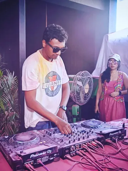 Focused on the mix during a sun-drenched Holi party. Playing outdoors adds a whole different level of energy to the set.