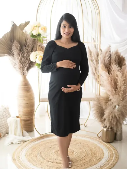 A simple and elegant solo portrait in our boho setup. The mom-to-be looks calm and beautiful as she awaits the arrival of her little one.