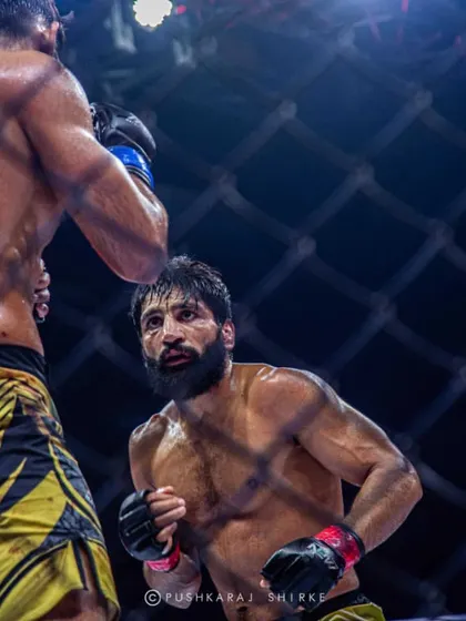 From my photo journal 'Warrior: The Story of Indian MMA'. The intense stare-down between two of India's heaviest hitters, Sanjeet Budhwar and Shyamanand, before their legendary 5-round war for the MFN title.
