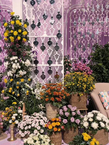 A detailed look at the floral work for a lavender-themed event. We use a variety of flowers in different shades to create depth and texture.