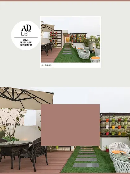 Explore a variety of outdoor retreats I have designed. From cozy balconies with patterned tiles and Buddha statues to expansive terraces with vertical gardens and lounge seating, each space is crafted to be a personal haven.